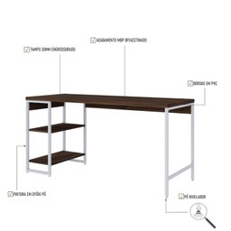 Escrivaninha com Estante Baixa 2 Prateleiras Estilo Industrial 150cm Active Yescasa - 5