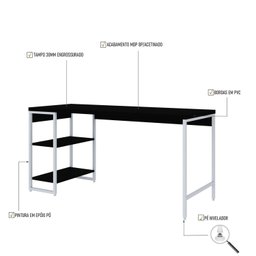 Escrivaninha com Estante Baixa 2 Prateleiras Estilo Industrial 150cm Active Yescasa - 5