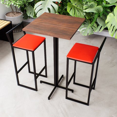 Conjunto Mesa Alta Bar Bistrô Quadrada Imbuia 2 Banquetas Confort Estofado Don Castro