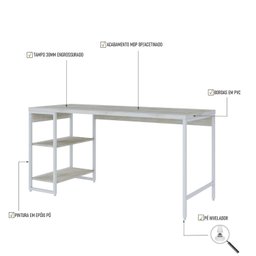 Escrivaninha com Estante Baixa 2 Prateleiras Estilo Industrial 150cm Active Yescasa - 5
