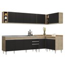 Ver imagem 1 de Armário de Cozinha Modulado de Canto 7 Peças Cp36 com Pia Inox Castanho/preto - Lumil Lumil Móveis