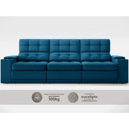 Sofá com Porta Copos e Carregador Usb Eureka 2,30m Assento Retrátil e Reclinável Velosuede Royal - 4