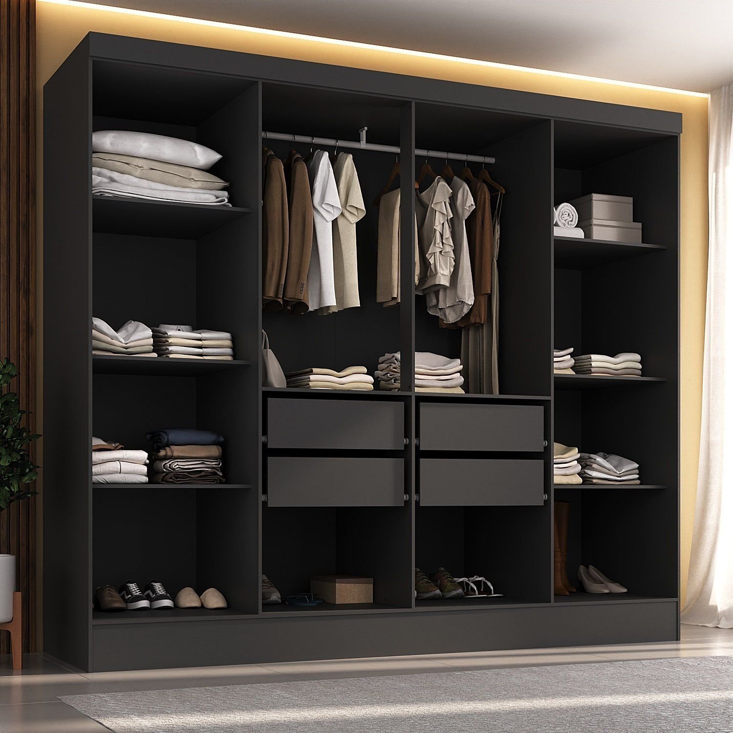 Closet Casal 100% MDF 4 Gavetas Jatobá Yescasa Preto | MadeiraMadeira