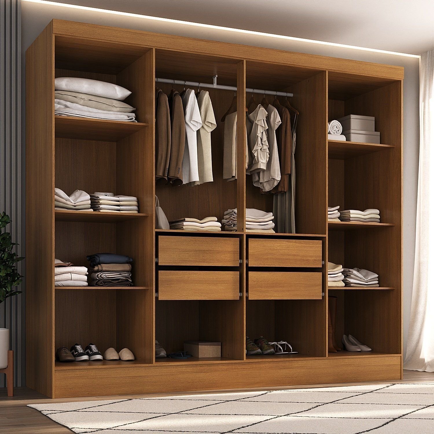 Closet Casal 100% MDF 4 Gavetas Jatobá Yescasa Bege/Cinamomo