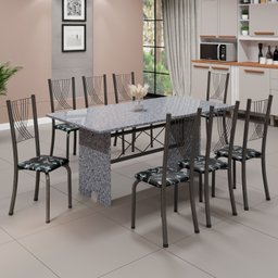 Conjunto de Mesa Tampo de Granito Ocre com 8 Cadeiras Lorena Yescasa - 1