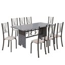 Ver imagem 2 de Conjunto de Mesa Tampo de Granito Ocre com 8 Cadeiras Lorena Yescasa Cinza/Botanic Bege/Mart Prata