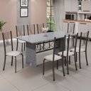 Ver imagem 1 de Conjunto de Mesa Tampo de Granito Ocre com 8 Cadeiras Lorena Yescasa Cinza/Botanic Bege/Mart Prata