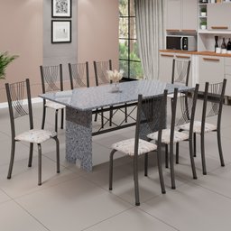 Conjunto de Mesa Tampo de Granito Ocre com 8 Cadeiras Lorena Yescasa - 1