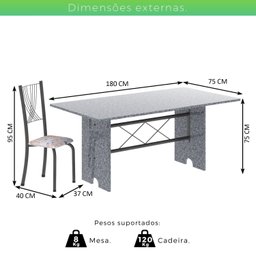 Conjunto de Mesa Tampo de Granito Ocre com 8 Cadeiras Lorena Yescasa - 3