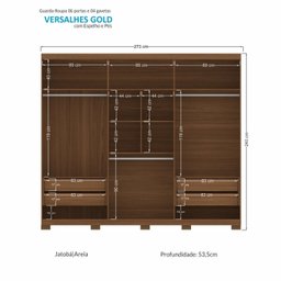 Guarda Roupa Casal 6 Portas 4 Gavetas Versalhes Gold com Espelhos e Pés - 4
