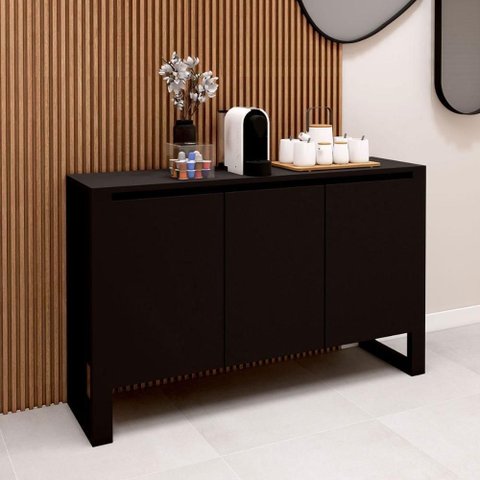 Aparador Balcão para Escritório 3 Portas MDP e Metal 136cm Preto F5 Office