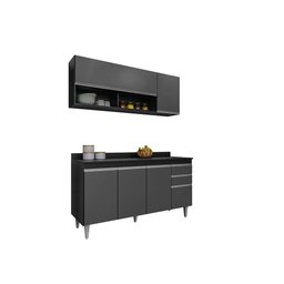 Kit Cozinha Balcão e Aéreo 150cm S/ Tampo - Belliv Decor:preto/grafite - 1