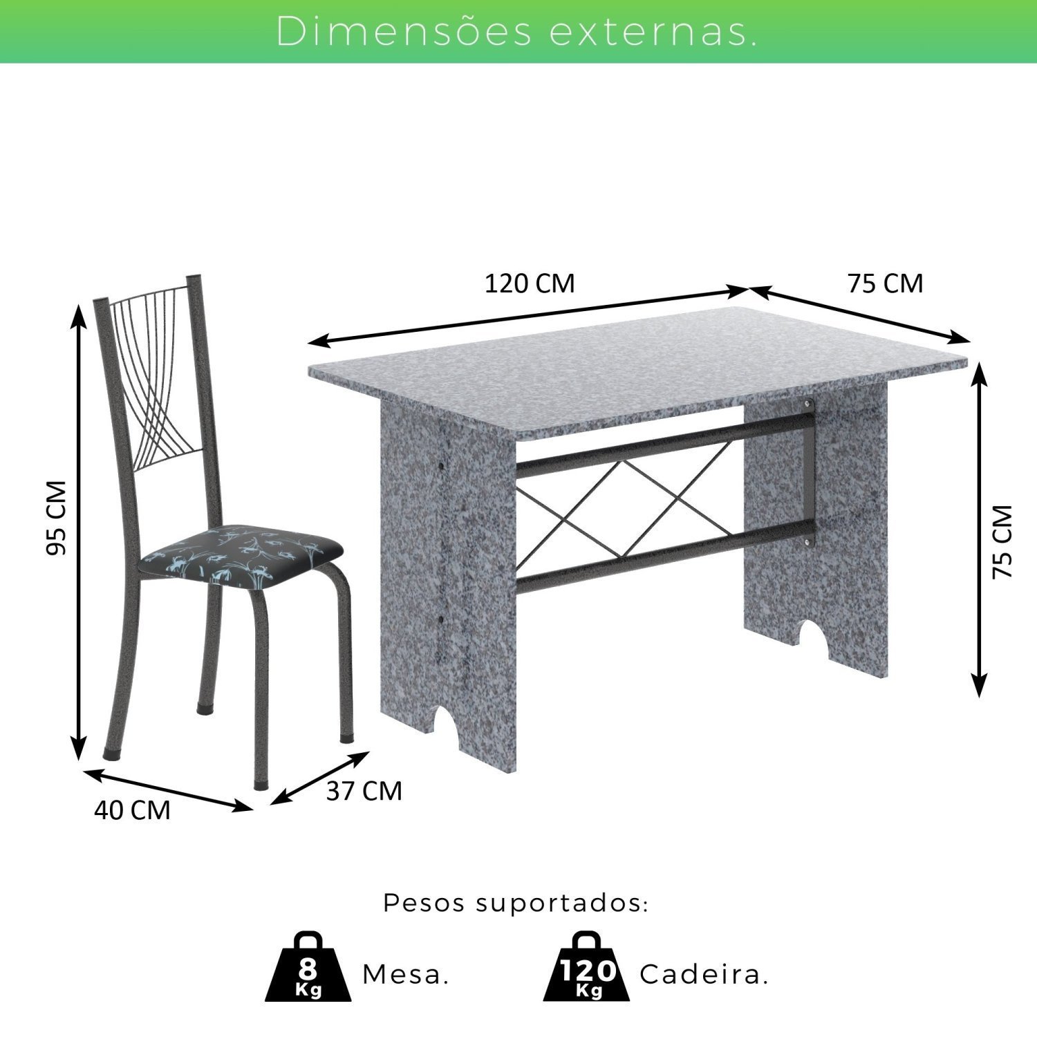 Conjunto de Mesa Tampo de Granito Ocre com 4 Cadeiras Lorena Yescasa - 3