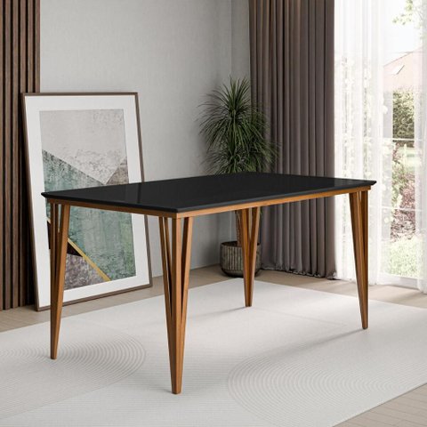 Mesa de Jantar com Vidro 6 Lugares Multimóveis Cr50251 Imbuia/preto