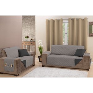Kit Capa Protetor de Sofá 2 e 3 Lugares Manu Dupla Face Assento 1,10m e 1,50m Decorativo:cinza e Pre
