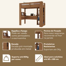 Cama Alta Multifuncional com Escrivaninha Penteadeira - 4
