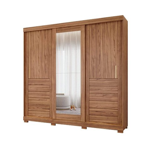 Guarda Roupas Casal 3 Portas de Correr Frisado com Espelho 6 Gavetas 100% MDF Lia