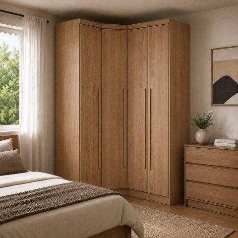 Guarda Roupa de Canto Modulado Safira 4 Portas 3 Gavetas MDF Cumaru