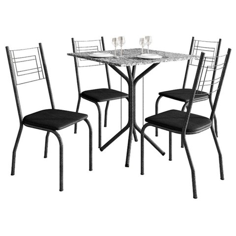 Mesa de Jantar Thais 70x70 Cm com 4 Cadeiras 063 Preto com Granito Ocre Itabira - Artefamol