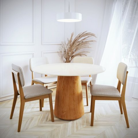 Mesa Zara 1.5 Tampo Vidro Off White/Cinamomo