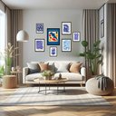 Ver imagem 1 de Kit 7 Quadros Decorativos Matisse Abstrato Azuis:madeira Preta