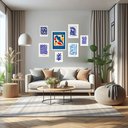 Ver imagem 2 de Kit 7 Quadros Decorativos Matisse Abstrato Azuis:madeira Preta