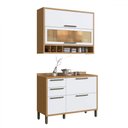 Ver imagem 2 de Armário de Cozinha com Balcão e Tampo 4 Portas 3 Gavetas Pérola 100% Mdf Vidro Reflecta Amêndoa/bran