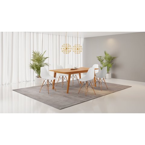 Conjunto Mesa de Jantar Madeira Maciça Retangular com 6 Cadeiras Eames Yescasa Marrom/Cinamomo/Branco