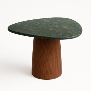 Mesa de Jantar Orgânica Tríon 100x103cm Base Nogueira Tampo Mármore Guatemala