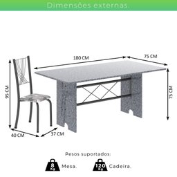 Conjunto de Mesa Tampo de Granito Ocre com 8 Cadeiras Lorena Yescasa - 3