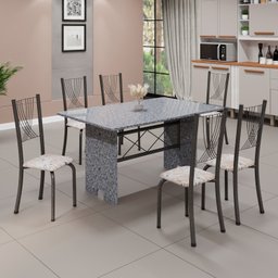 Conjunto de Mesa Tampo de Granito Ocre com 6 Cadeiras Lorena Yescasa - 1