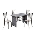 Ver imagem 2 de Conjunto de Mesa Tampo de Granito Ocre com 4 Cadeiras Lorena Yescasa Cinza/Botanic Bege/Mart Prata