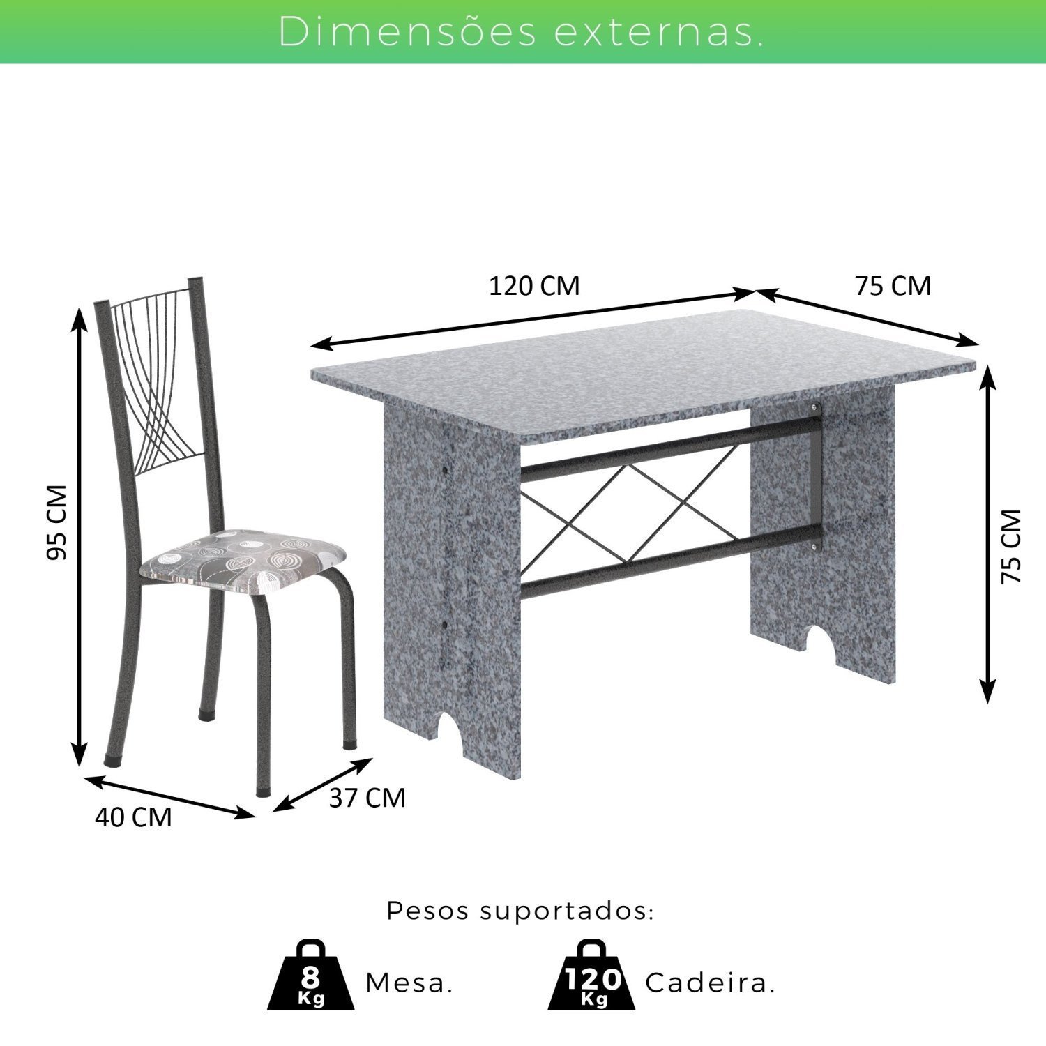 Conjunto de Mesa Tampo de Granito Ocre com 4 Cadeiras Lorena Yescasa - 3