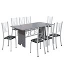 Ver imagem 2 de Conjunto de Mesa Tampo de Granito Ocre com 8 Cadeiras Lorena Yescasa Branco/Preto Floral