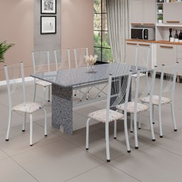 Conjunto de Mesa Tampo de Granito Ocre com 8 Cadeiras Lorena Yescasa - 1