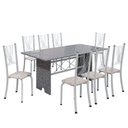 Ver imagem 2 de Conjunto de Mesa Tampo de Granito Ocre com 8 Cadeiras Lorena Yescasa Branco/Botanic Bege