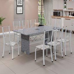 Conjunto de Mesa Tampo de Granito Ocre com 8 Cadeiras Lorena Yescasa - 1