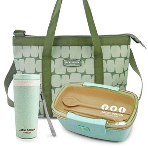 Conjunto Bolsa Térmica com Pote Marmita Ecológica 800ml e Copo com Tampa de 300ml Verde