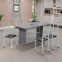 Ver imagem 1 de Conjunto de Mesa Tampo de Granito Ocre com 6 Cadeiras Lorena Yescasa Branco/Preto Floral