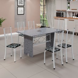 Conjunto de Mesa Tampo de Granito Ocre com 6 Cadeiras Lorena Yescasa - 1