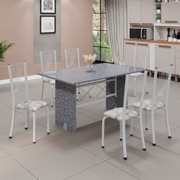 Conjunto de Mesa Tampo de Granito Ocre com 6 Cadeiras Lorena Yescasa - 1