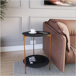 Mesa de Apoio Lateral Duda Preto com Pés de Ferro Bronze Ofertamo - 3