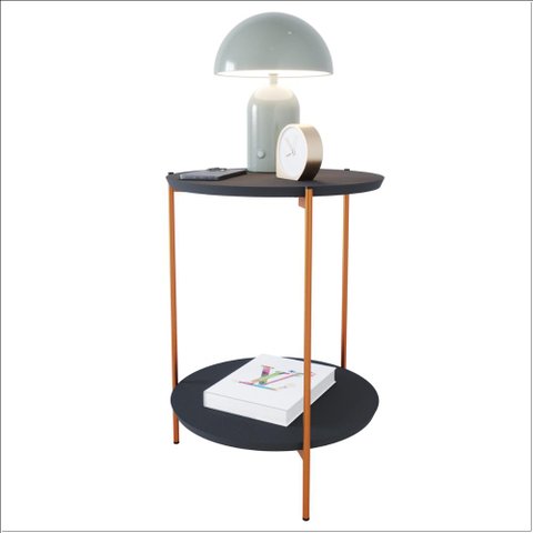 Mesa de Apoio Lateral Duda Preto com Pés de Ferro Bronze Ofertamo