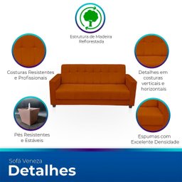 Sofá + 2 Poltrona para Sala de Estar Moderno Confortável Veneza Suede - 3