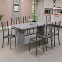 Ver imagem 1 de Conjunto de Mesa Tampo de Granito Ocre com 8 Cadeiras Lorena Yescasa Cinza/Preto Liso/Mart Prata