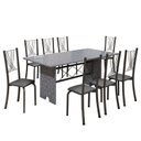 Ver imagem 2 de Conjunto de Mesa Tampo de Granito Ocre com 8 Cadeiras Lorena Yescasa Cinza/Preto Liso/Mart Prata