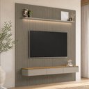 Ver imagem 3 de Painel Ripado para TV 85 pol com Bancada Orgânica e Prateleira LED 258cm Slats L05 Tauari Gris Fosco