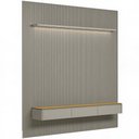 Ver imagem 2 de Painel Ripado para TV 85 pol com Bancada Orgânica e Prateleira LED 258cm Slats L05 Tauari Gris Fosco