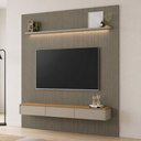 Ver imagem 1 de Painel Ripado para TV 85 pol com Bancada Orgânica e Prateleira LED 258cm Slats L05 Tauari Gris Fosco
