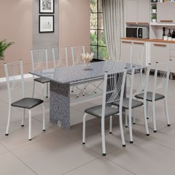 Conjunto de Mesa Tampo de Granito Ocre com 8 Cadeiras Lorena Yescasa - 1